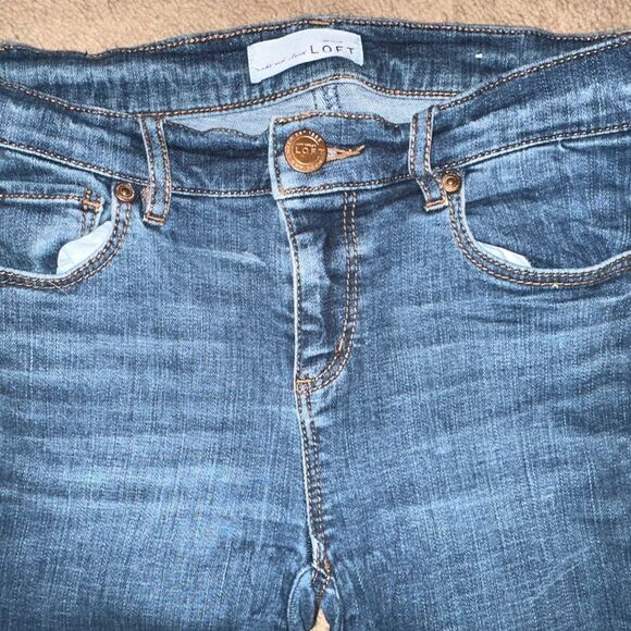 LOFT Blue Straight Leg Jeans with Faded Detail - Picture 2 of 4